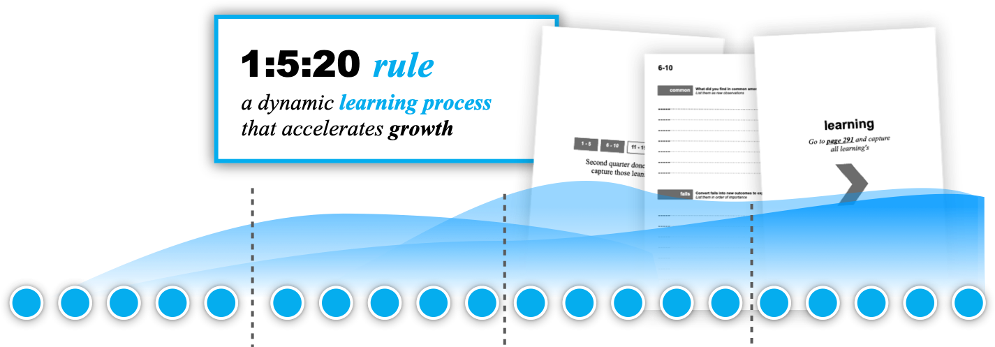 The 1:5:20 accelerated learning system — one move reviewed, five moves patterned, twenty moves synthesized into a defensible growth playbook